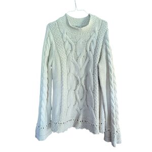 Orvis Chunky Cable Neck Cream Cowl Neck Sweater Size Large